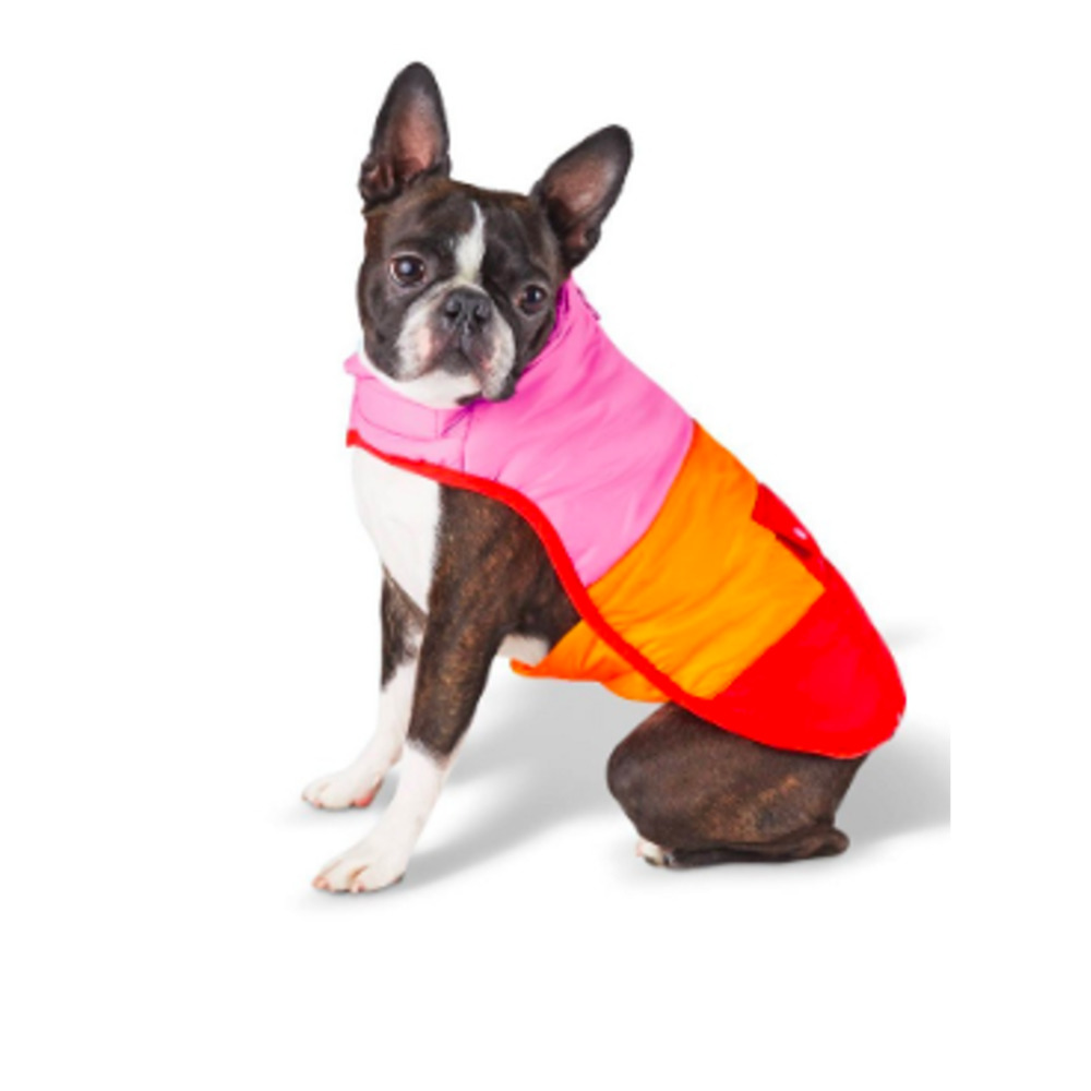 Dog and Cat Color Block Puffer - Red/Orange/Pink - S - LEGO Collection X Target